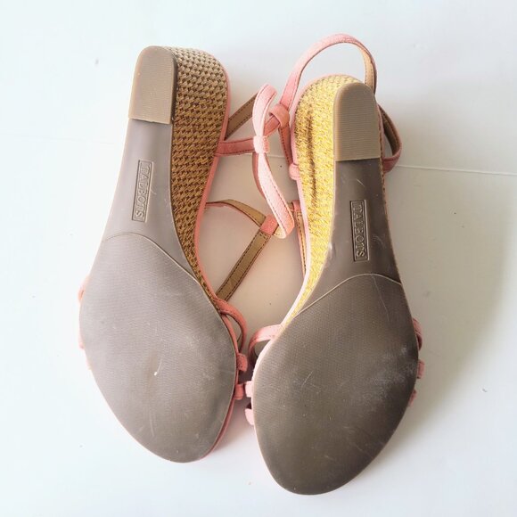 Talbots Shell Coral Pink Genuine Suede Royce T-Strap Kitten Wedge Heel Sandals 7 - Picture 10 of 10